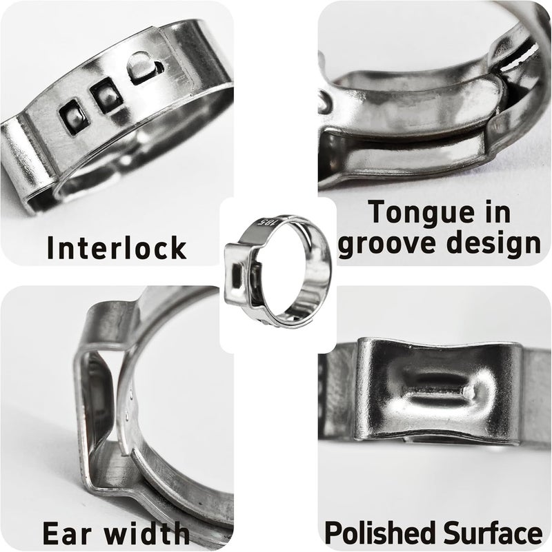 AUXBC 30Pcs 15.3-18.5mm Single Ear Hose Clamps, 304 Stainless Steel Adjustable Cinch Crimp Rings, Perfect for Automotive Plumbing, Home Appliance, Secure Pipe Fitting Connections - Image 4